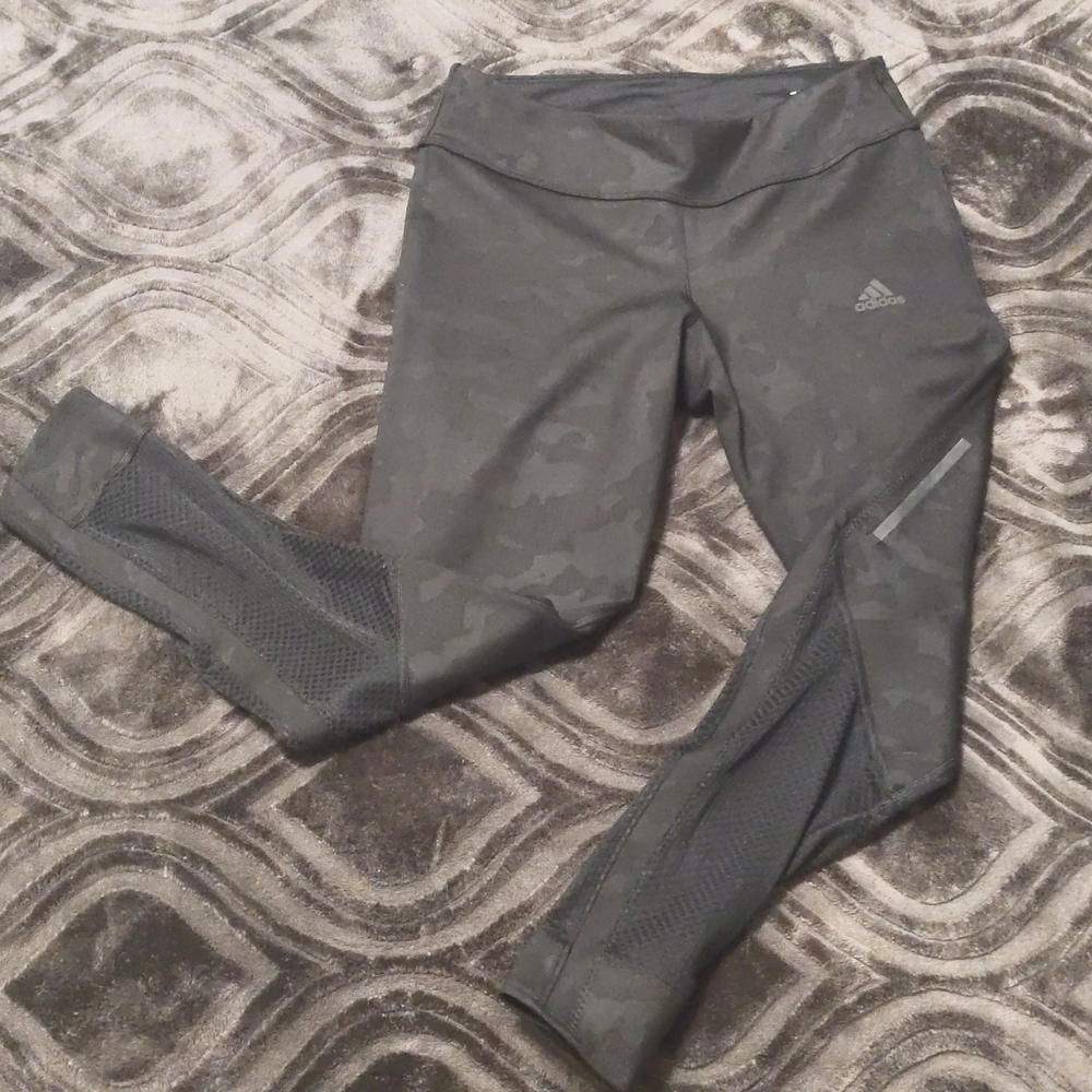 Adidas climacool running, black subdued camo print leggings, size small.